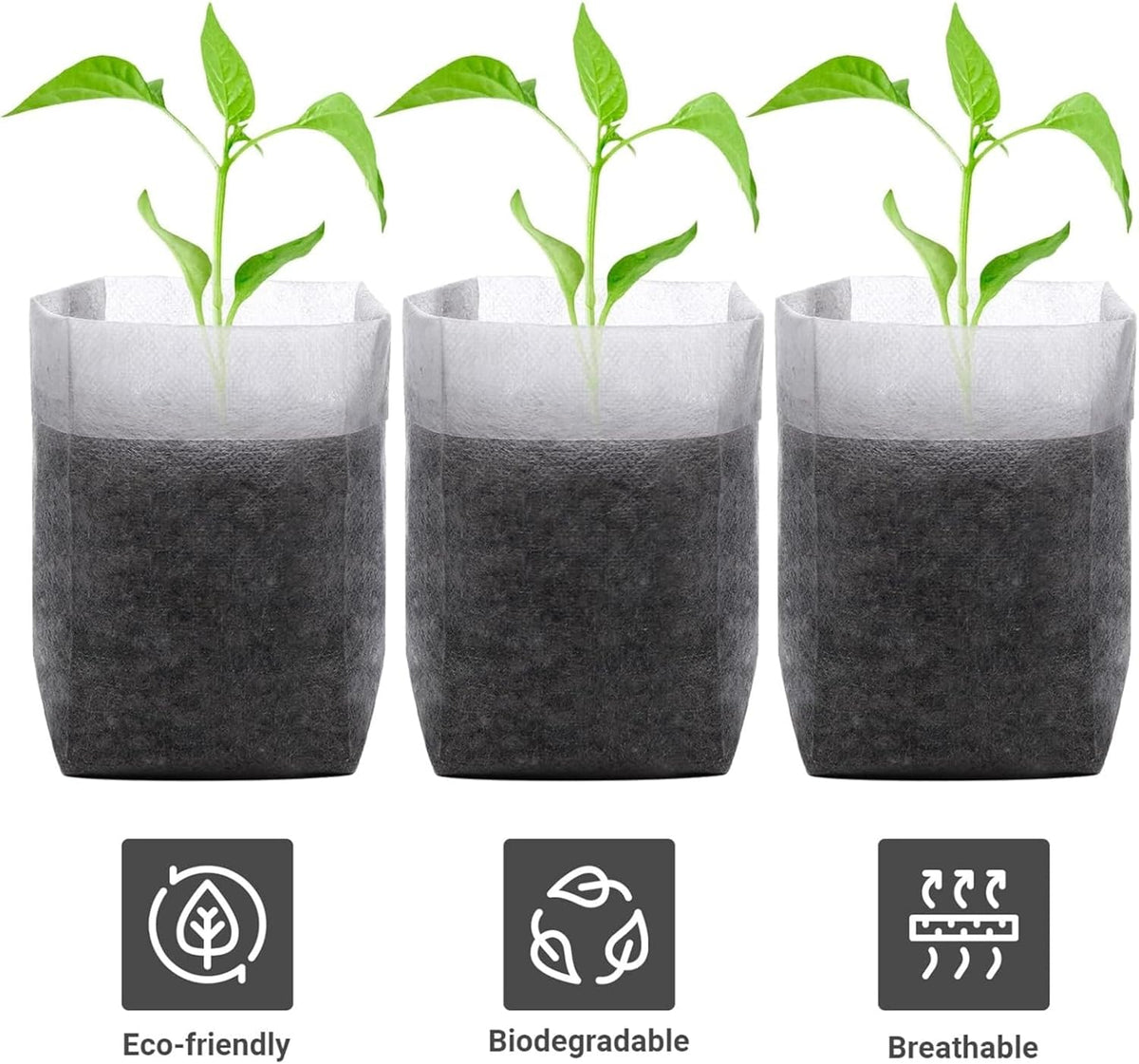 Plant Nursery Grow Bags, Non-Woven Fabric Seedling Starter Pots for Vegetable, Flower, Fruit
