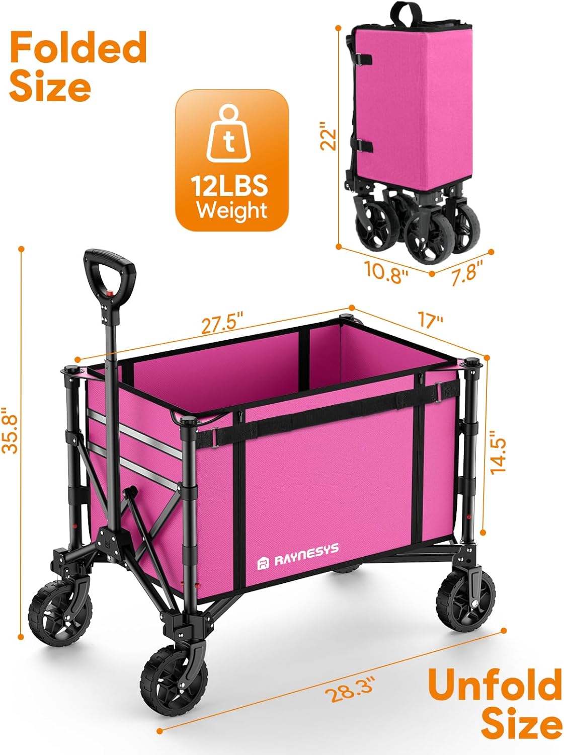 3 in 1 Collapsible Wagon Converts to Bench, 220lbs Foldable Wagon Cart with Wheels, 120L Shopping