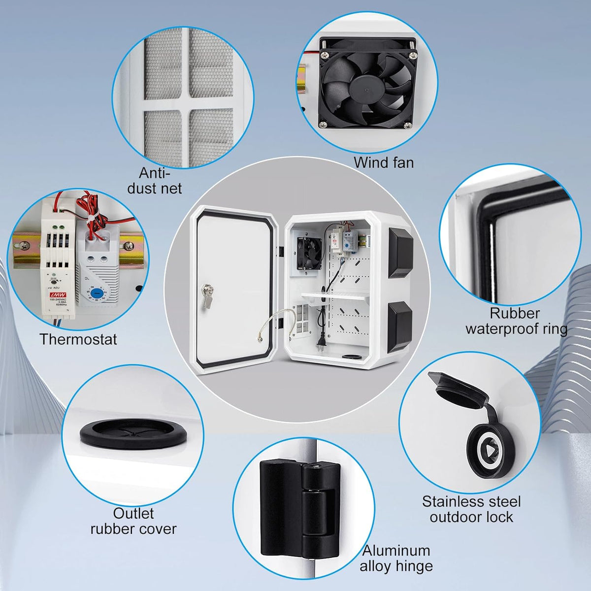 Outdoor Electrical Box with Thermostat and Fan, Cold-Rolled Steel Plate, Aluminum Alloy Back Beam