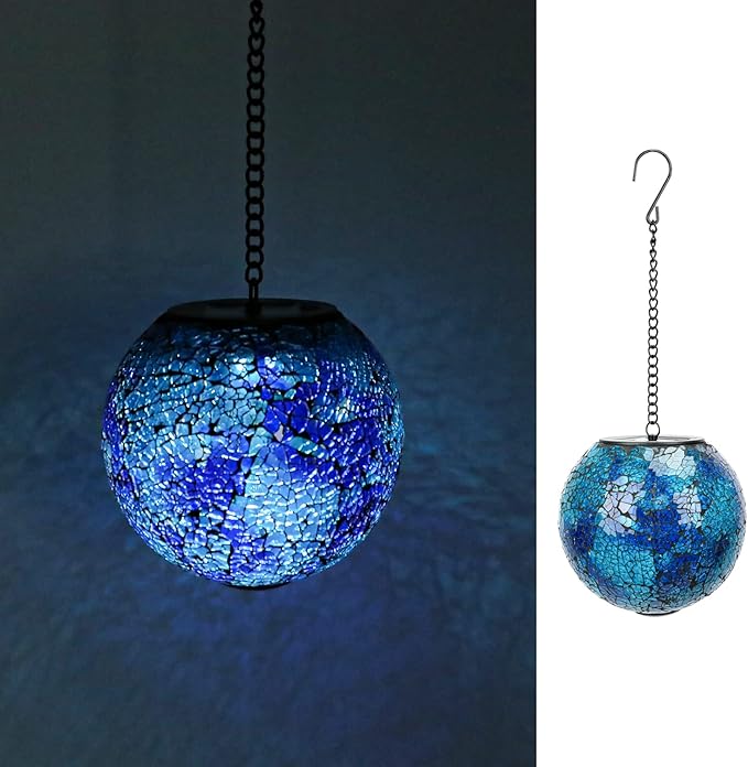 VCUTEKA Solar Lanterns Outdoor Waterproof - Hanging Solar Lights Garden LED Lanterns Mosaic Glass