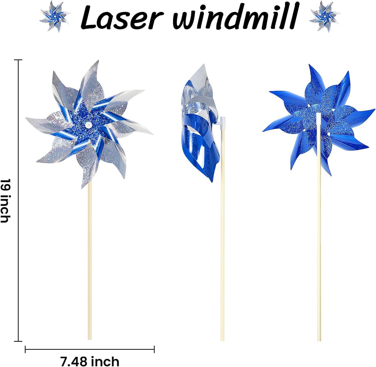 10 Pack Reflective Pinwheels for Yard and Garden, Wind Spinners Outdoor Bird Scare Devices, Sparkly