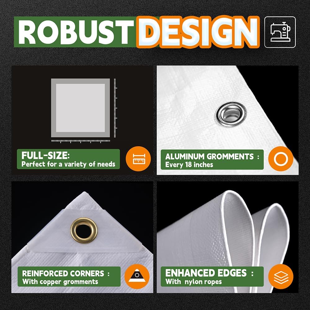 12 Mil Heavy Duty White Tarps 5' X 7', Extra Thick,Durable,Waterproof, UV Resistant, Weatherproof