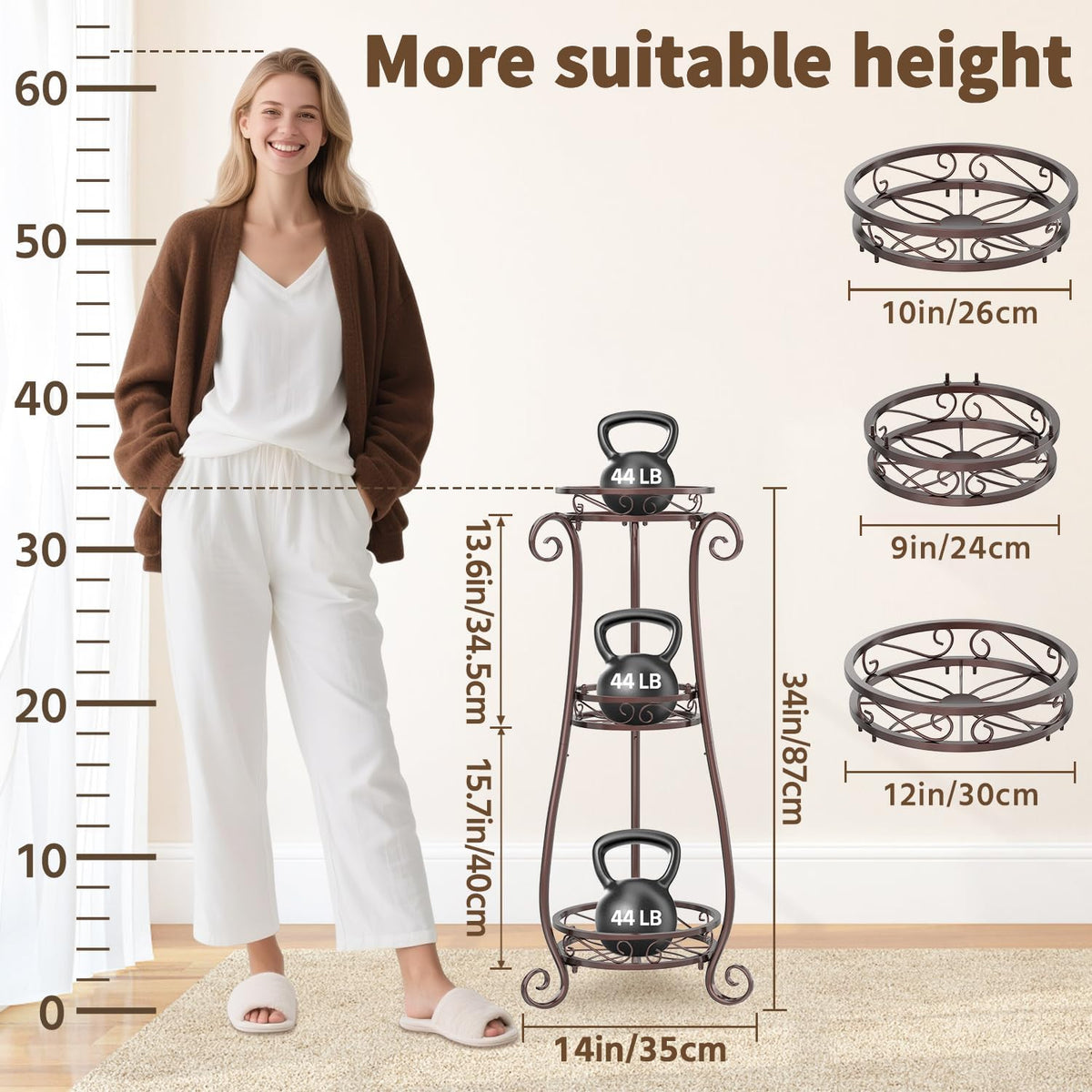 LASZOLA 3 Tier Bronze Metal Plant Stand for Multiple Large Planters Indoor Outdoor Organizer, Heavy