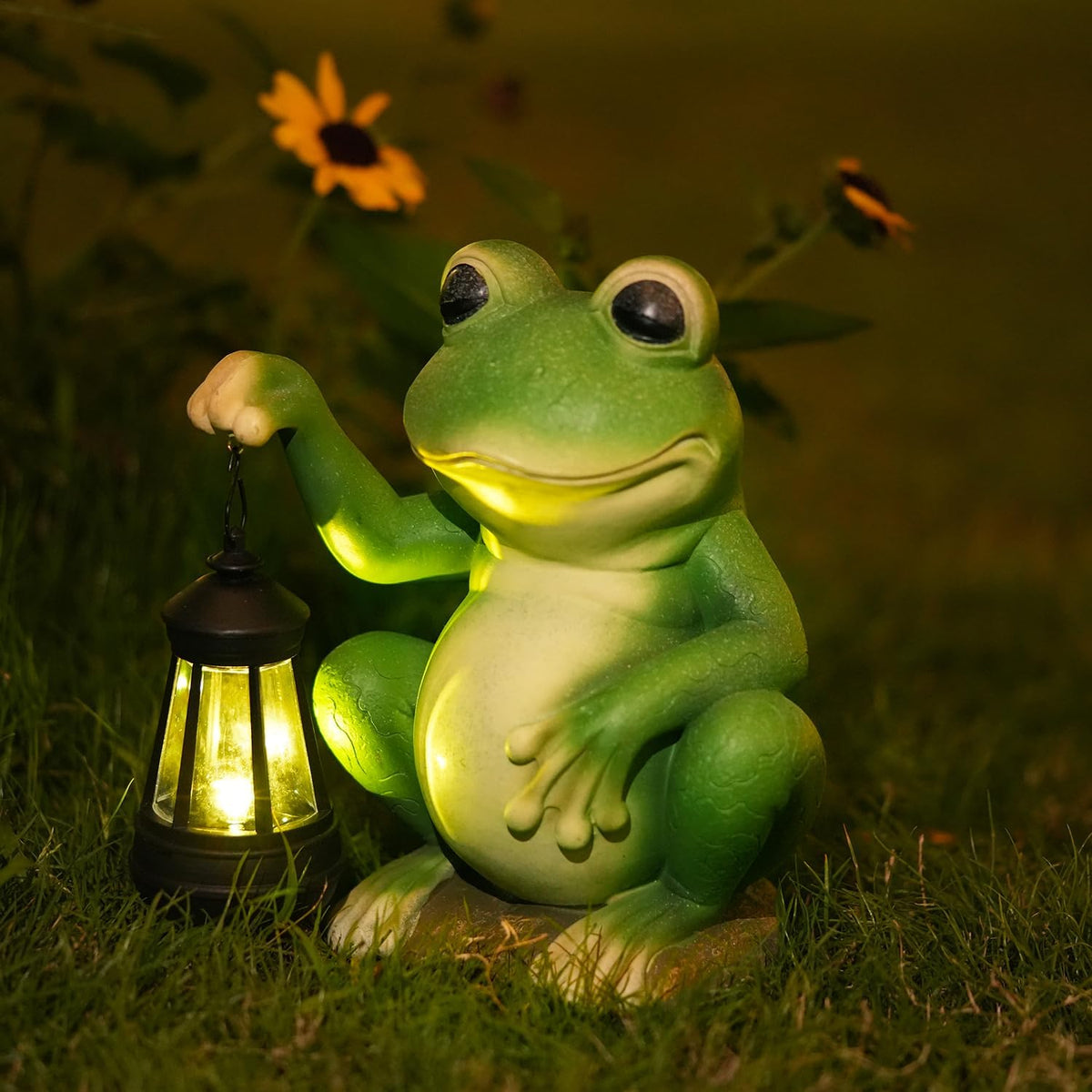 Large Frog Garden Decor for Outside Solar Powered Sculptures for Yard Patio Cute Animal Statues