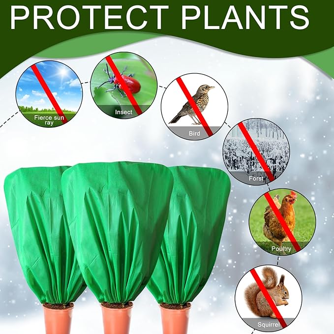 8 Pcs Plant Covers Frost Protection Bag 47" x 31.5" Winter Reusable Plants Jacket with Drawstring