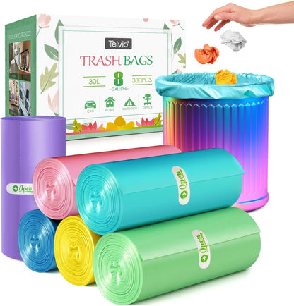 8 Gallon 330 Counts Strong Trash Bags Garbage Bags by Teivio, Bathroom Trash Can Bin Liners