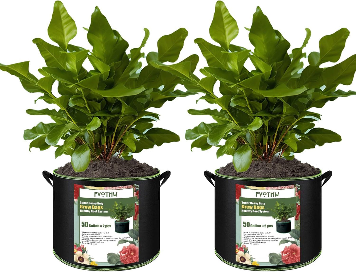 2-Pack 50 Gallon Plant Grow Bags, Thickened Nonwoven Fabric Pots with Handles,Durable Garden