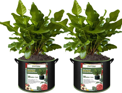 2-Pack 50 Gallon Plant Grow Bags, Thickened Nonwoven Fabric Pots with Handles,Durable Garden