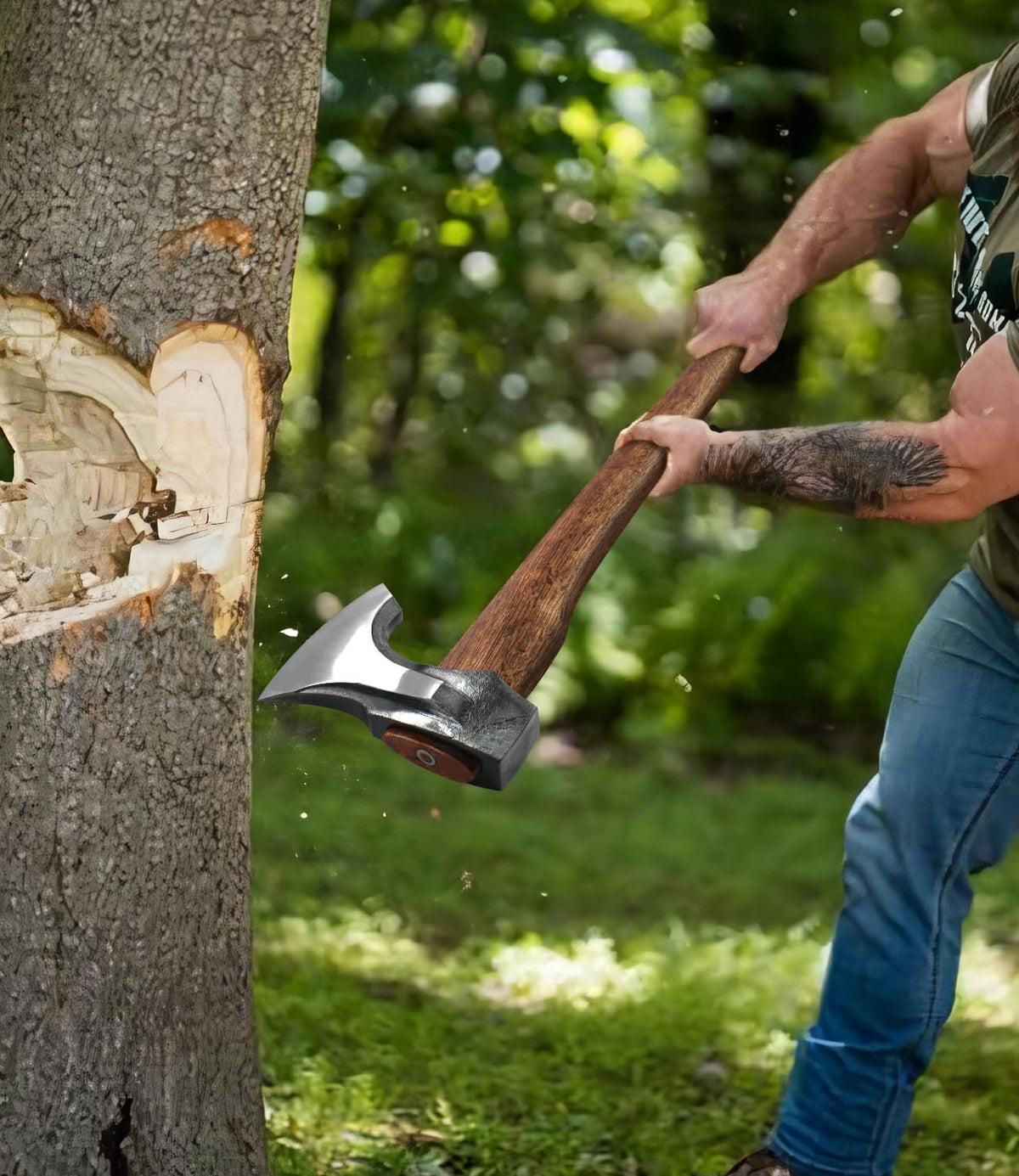 Splitting Axe, 27.5-inch Chopping Axe with Leather Sheath, Camping Hatchet 1065 High Manganese