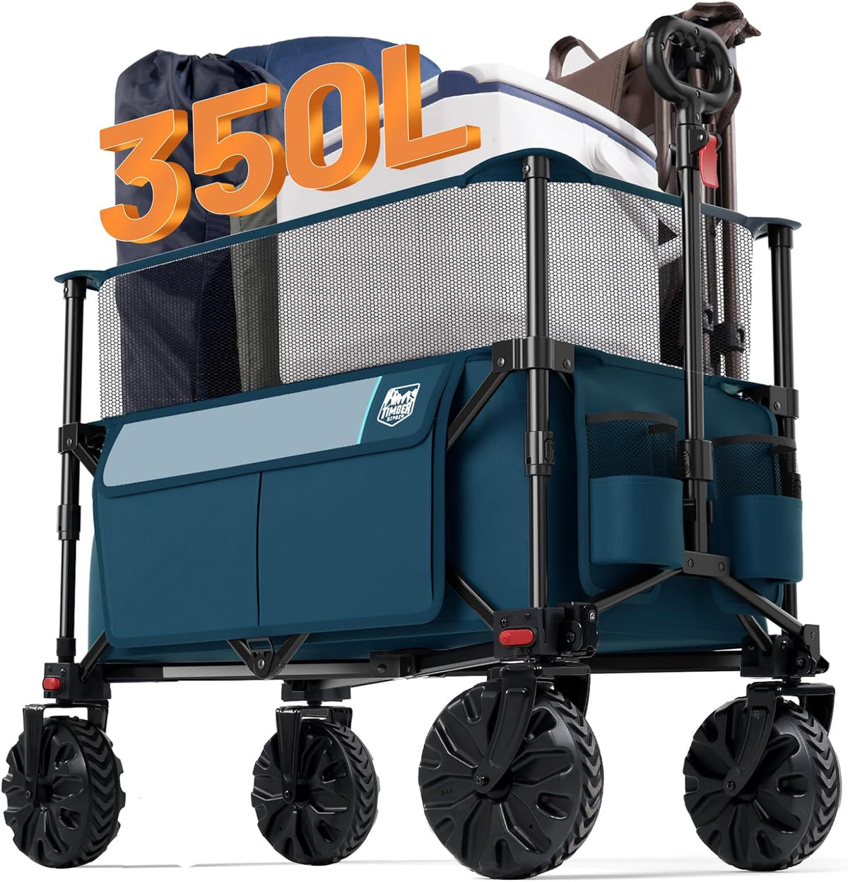 TIMBER RIDGE Foldable Wagon 350L Extendable Height, Large Capasity Collapsible Wagon Cart with All