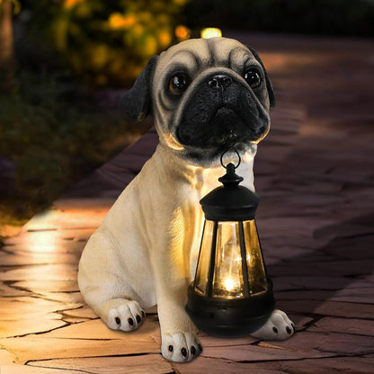 Afirst Solar Dog Garden Statue with Solar Lantern Outdoor Garden Pug Statues Figurines Lights