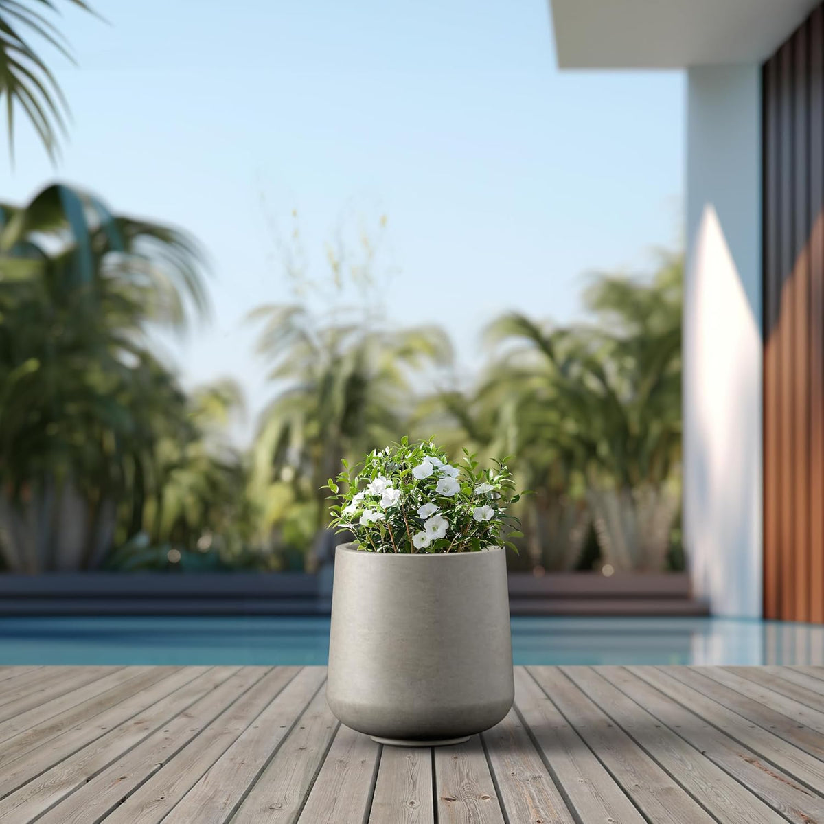 Kante 11.6" Dia Round Concrete Planter, Outdoor Indoor Large Plant Pots Containers with Drainage