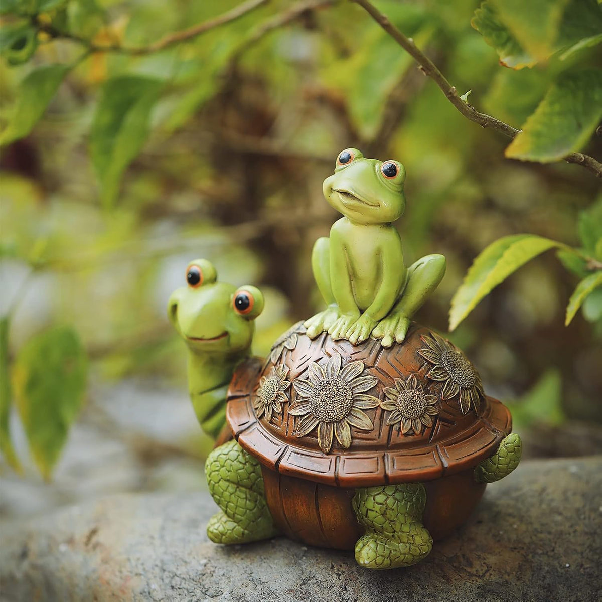 Frog Garden Statues Outdoor Decor, Resin Turtle Frogs Garden Animal Statue Waterproof, Outside Frog