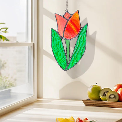 Tulip Stained Glass Window Hanging Suncatcher Handmade Flower Plant Stained Glass Sun Catchers