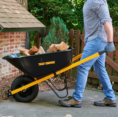 True Temper Steel Wheelbarrow with Never Flat Tire & Steel Handles, 6 Cu. Ft