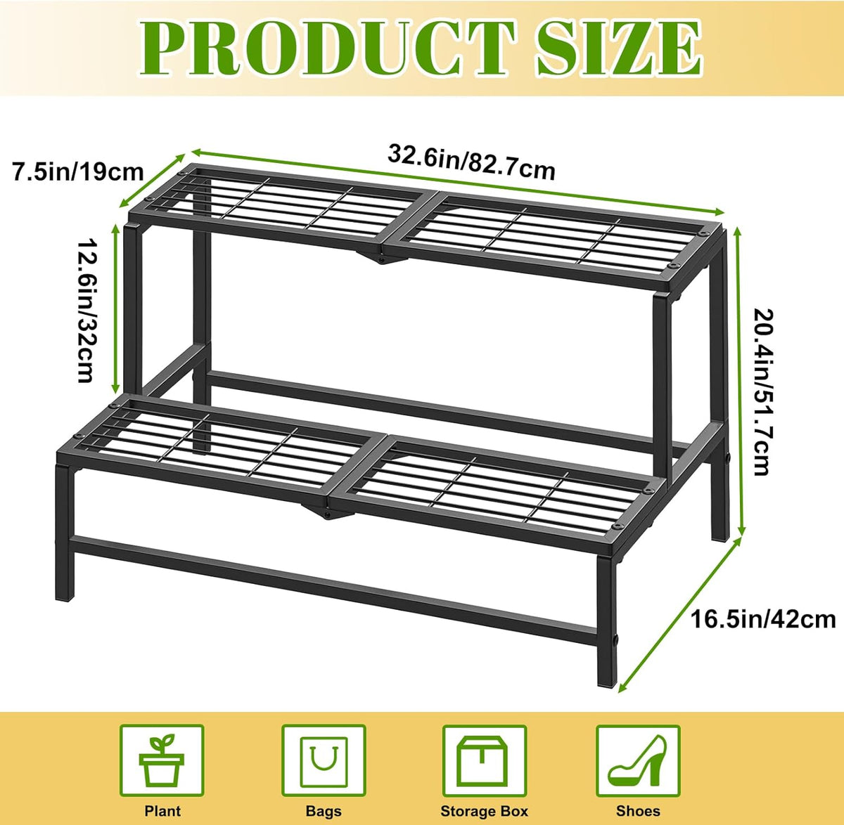 2 Tier Plant Stand Indoor Outdoor, Heavy Duty Metal Tall Plant Shelf for Multiple Flower Planter