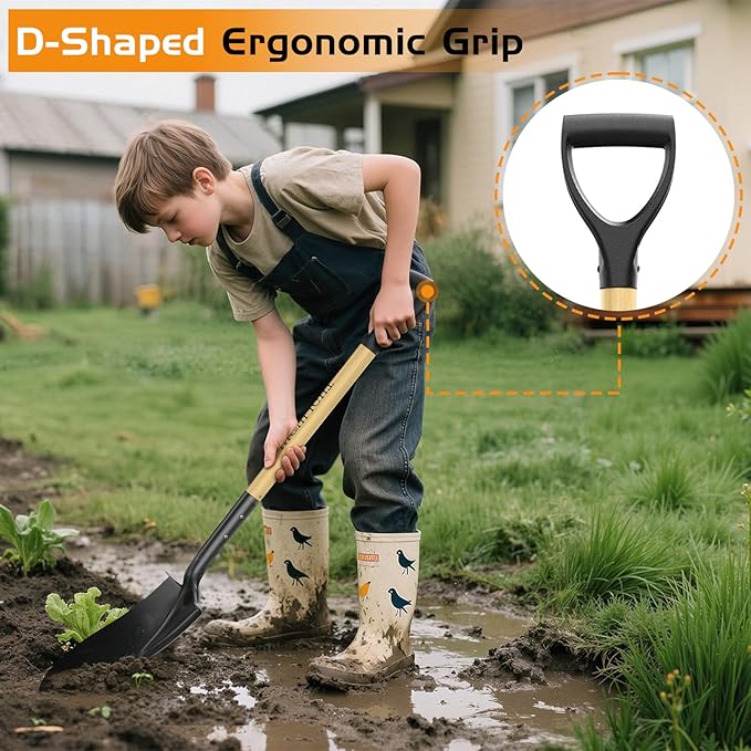 HIGHLIGHT Spade, Heavy Duty Gardening Shovel, Garden Shovel 41 inch for Digging, Round Shovel with