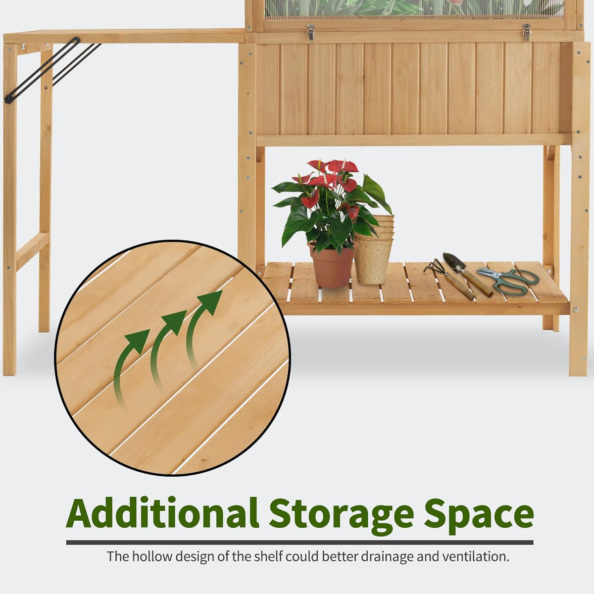 Macrout Cold Frame Greenhouse with Foldable Potting Table, Raised Garden Bed Planter Box with Legs