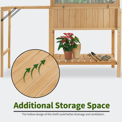 Macrout Cold Frame Greenhouse with Foldable Potting Table, Raised Garden Bed Planter Box with Legs