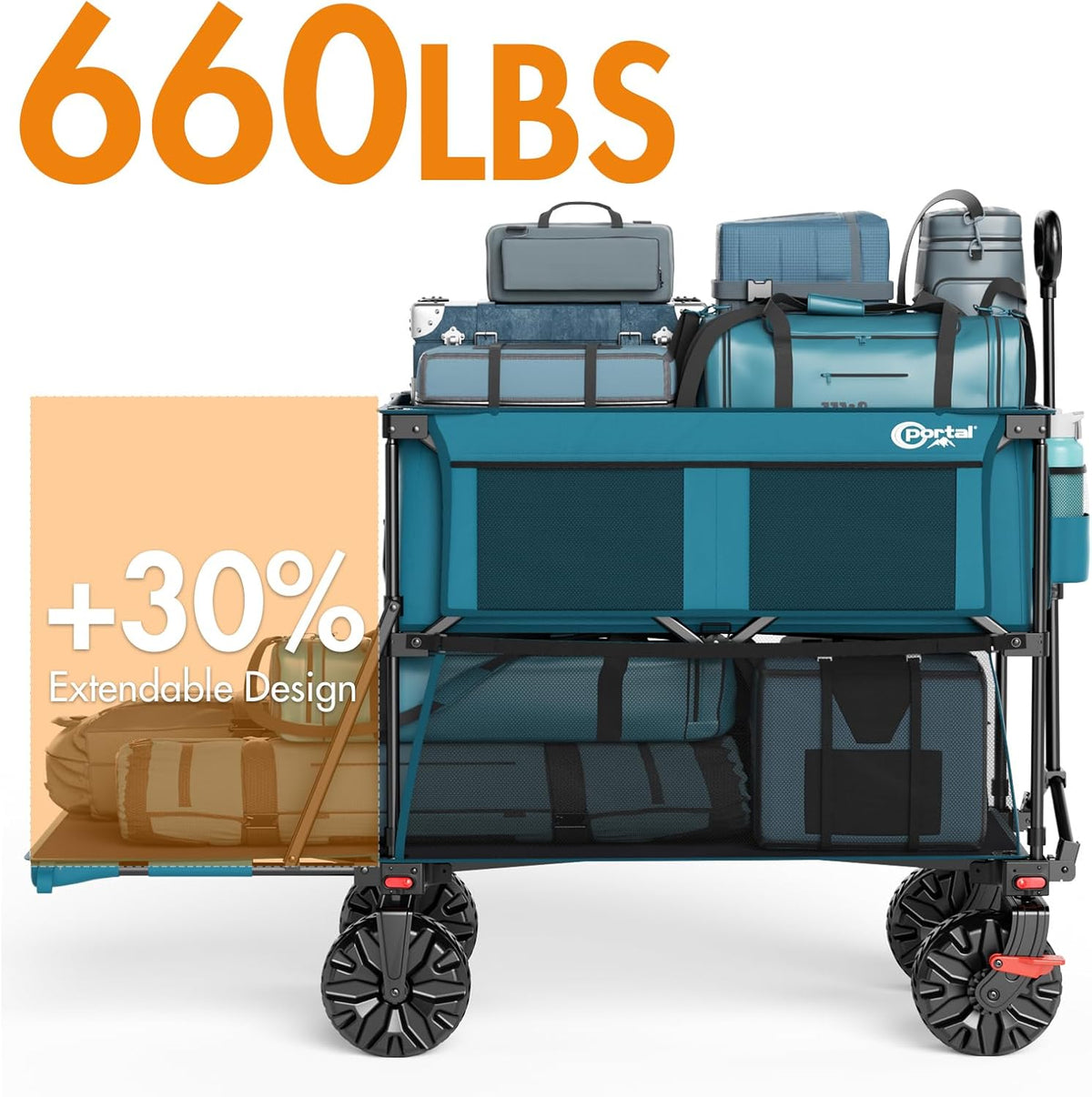 Portal Collapsible Large Double Decker Wagon with Brakes, 660lb Foldable Heavy Duty Utility Wagon