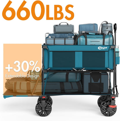 Portal Collapsible Large Double Decker Wagon with Brakes, 660lb Foldable Heavy Duty Utility Wagon