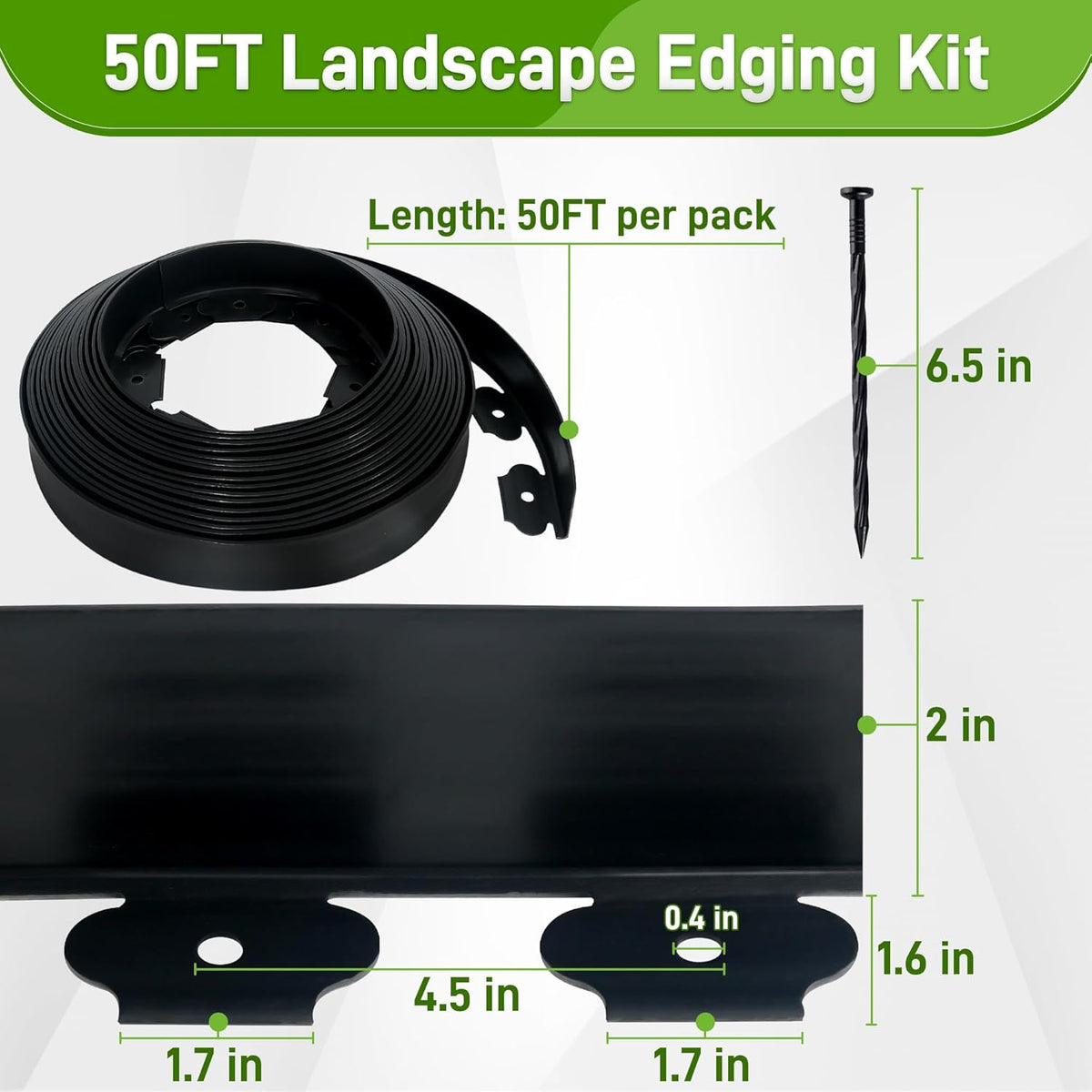 2 Inch x 50FT Landscape Edging Border with 45 Anchoring Spikes, No Dig Garden Border Edging Kit