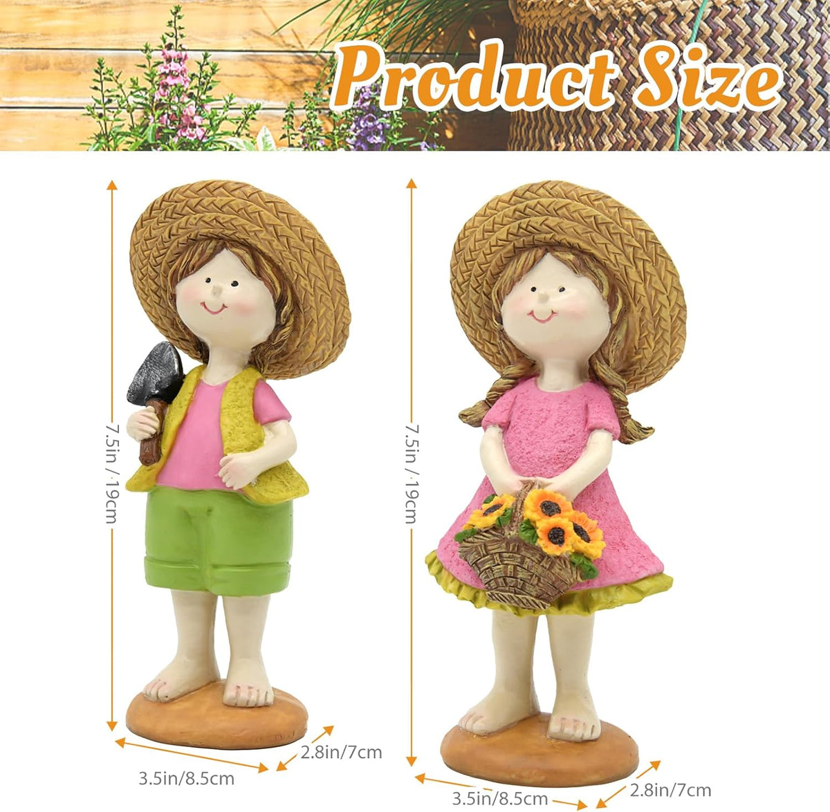 Spring Fairy Garden Figurines, Resin Summer Sunflower Garden Statue Set - H9inch Miniature