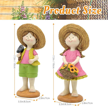 Spring Fairy Garden Figurines, Resin Summer Sunflower Garden Statue Set - H9inch Miniature