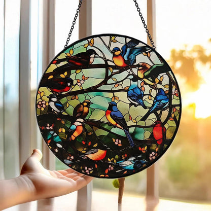 Colorful Hummingbird Suncatcher -7.9 in Stained Glass Window Hanging Sun Catcher Garden Decor