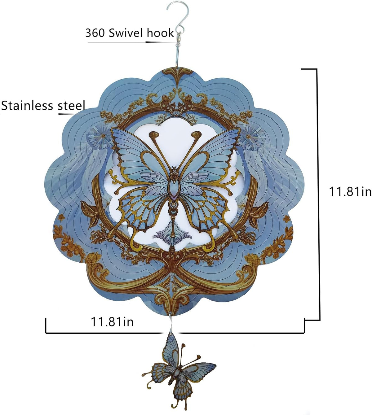 DJUAN Butterfly Stainless Steel Wind Spinners- Butterfly Gifts for Women Mom Grandma Wife, 12 inch