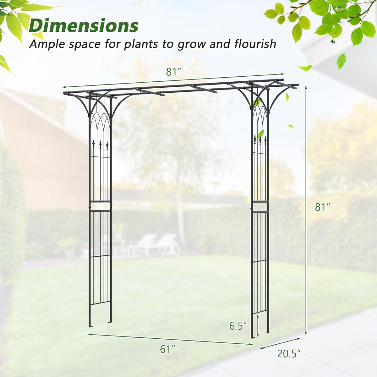 SAFSTAR 81-Inch Garden Arch, Metal Arbor Archway for Climbing Plants, Decorative Lawn Arbor