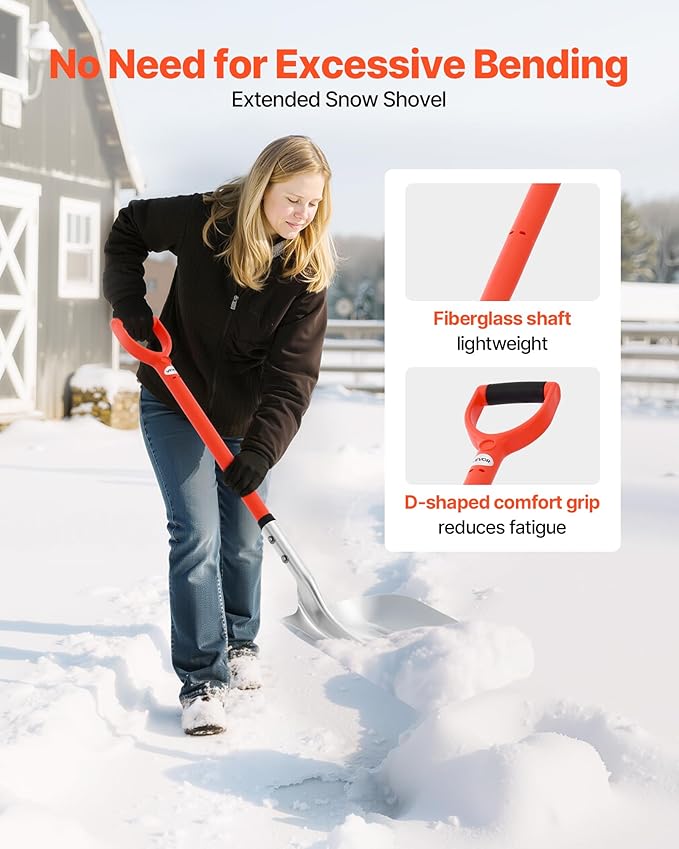 VEVOR Snow Shovel for Driveway, 14 in Wide Aluminum Alloy Snow Shovel with D-Shaped Handles, Large