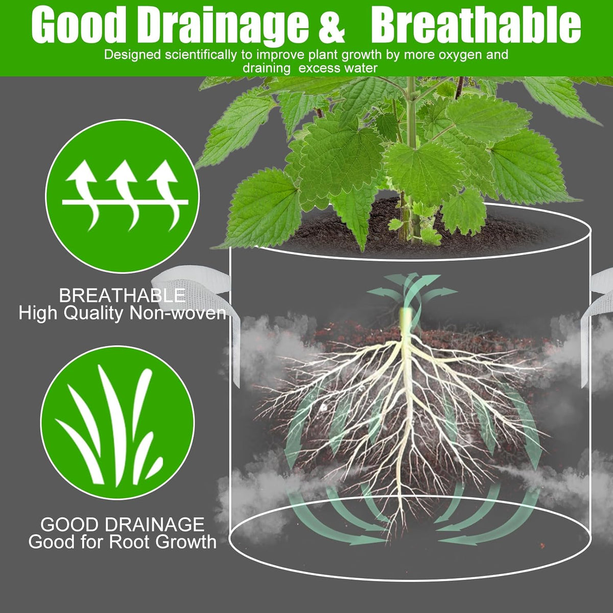 15 Gallon Grow Gags, 6 Pack Multicolor Fabric Plant Pot Bags with Long Handles for Garden