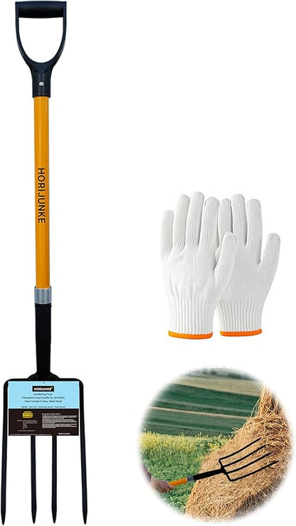 Garden Fork, 4-Tines Pitchforks,45-Inch Pitchfork for Gardening,Fiberglass Digging Fork Pole