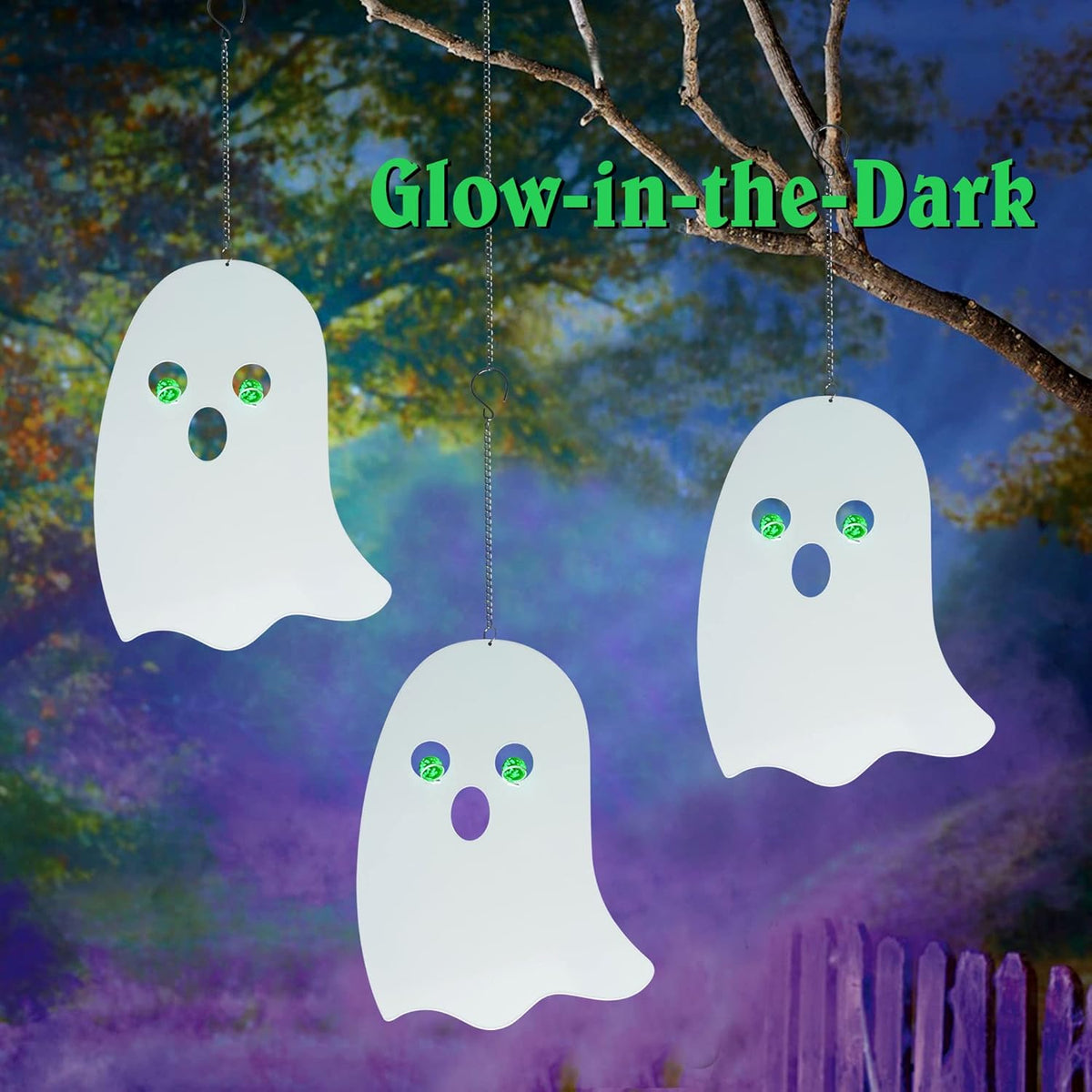 WAIU Outdoor Metal Hanging Ghosts, Halloween Decoration, Glow-in-The-Dark Ghosts, Silhouette