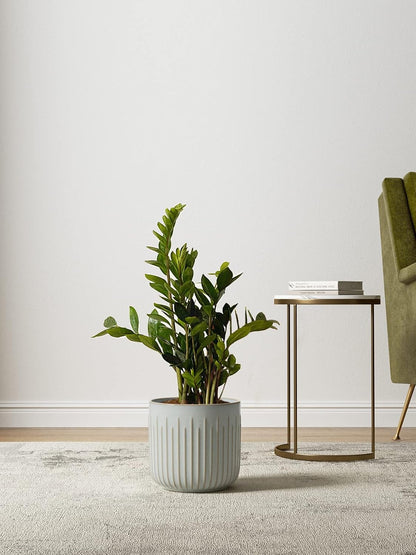 LE TAUCI Fluted Ceramic Planters Set of 3 – 8.3/7 / 5.7 in Blue Gray Reactive Cylinder Indoor Plant