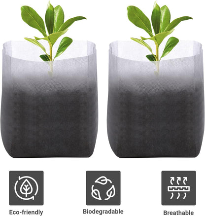 GREANER 100PCS Biodegradable Seedling Bags, 9.8x11 inches Thickened Non-Woven Plant Nursery Bags