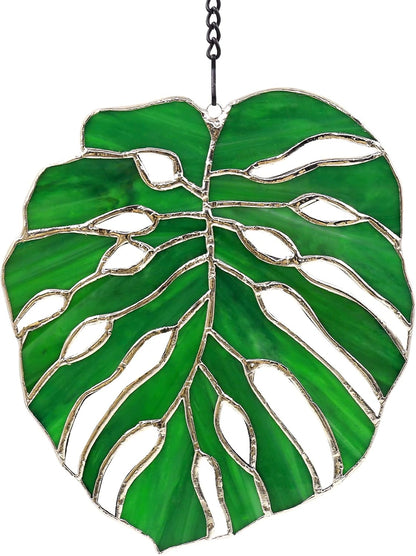 Tuitessine Monstera Suncatcher Stained Glass Leaf Exotic Jungle Tropical Decor Window Wall Hanging
