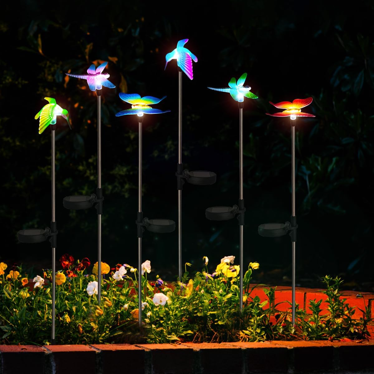 EiGreen 6 Pack Solar Garden Stake Lights Outdoor, Yard Figurine Stake Light, Flower Hummingbird