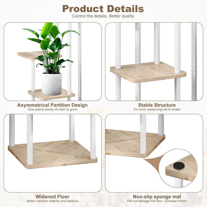 5 Tier Wood Tall Plant Stand Metal Rack Indoor, Multiple Flower Pot Holder Shelves Corner Rack