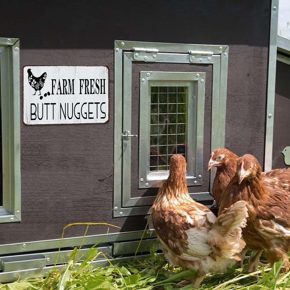 Funny Chicken Gifts Chicken Farm Fresh Butt Nuggets Tin Sign for Home Farm Chicken Coop Farmhouse
