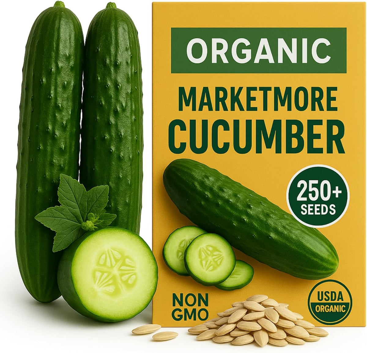 250+ Organic Marketmore Cucumber Seeds – Premium Heirloom Seeds – Perfect for Gardens, Raised Beds