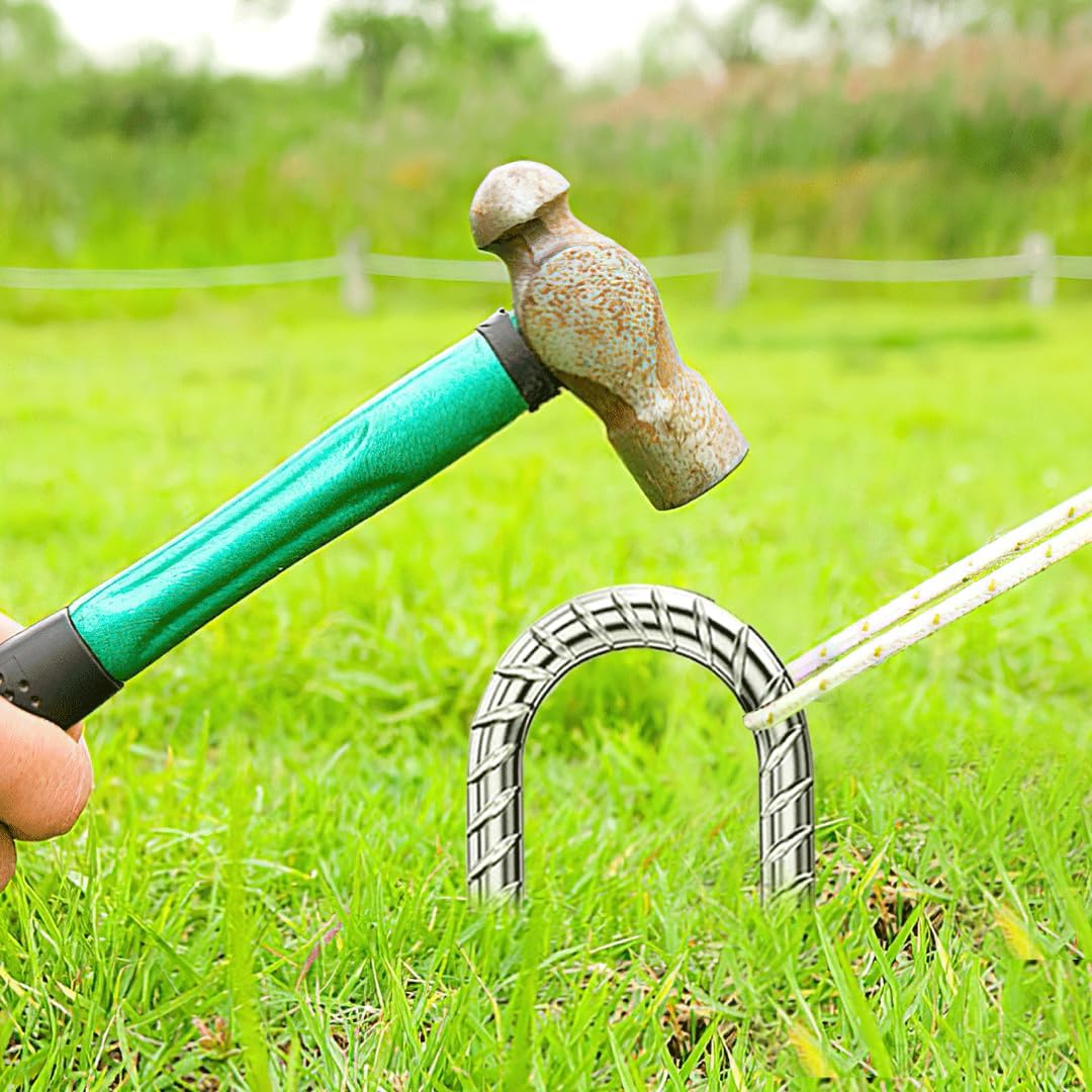 Ground-Stakes-Heavy-Duty-12 inch, U-Hook Rebar Stakes Galvanized Anti-Rust 6pcs Garden Stakes Metal