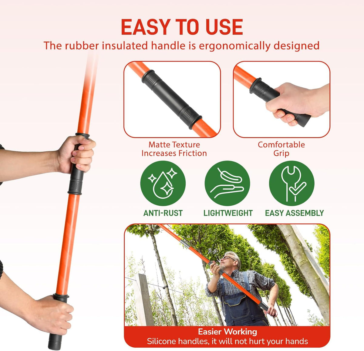 Outvita Manual Pole Saw, 26 Feet Extendable Tree Pruner with Knives and Storage Pocket, Sharp Steel