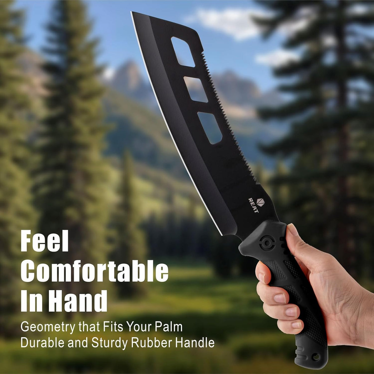 REAT Machete with Saw,16" Heavy Duty Machete with Sheath, Dual-Purpose Gardening Machete Knife for