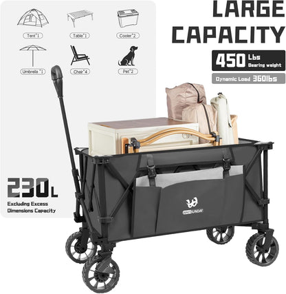 Whitsunday Folding Collapsible Utility Wagon, 400Lbs Heavy Duty Outdoor Park Beach Wagon with Table