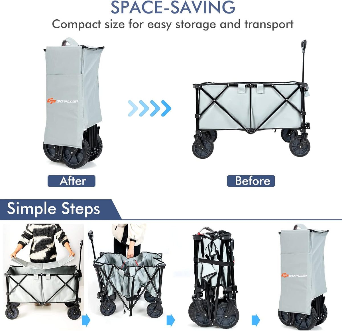 Goplus Collapsible Wagon, Folding Utility Wagon Cart w/Universal Wheels & Adjustable Handle & Cover