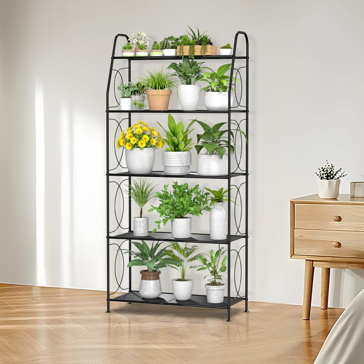 5 Tier Plant Stand Indoor Outdoor, Heavy Duty Plant Shelf, Metal Mesh Tall Plant Stands Holder Rack