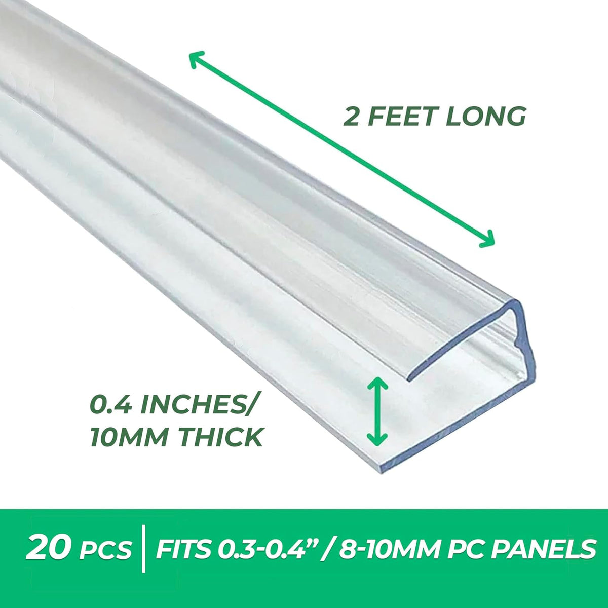 Polycarbonate Greenhouse Panels U Connector Profile - 20 Pieces, 2ft Length, Prevent Dust, Rain &