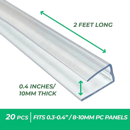 Polycarbonate Greenhouse Panels U Connector Profile - 20 Pieces, 2ft Length, Prevent Dust, Rain &